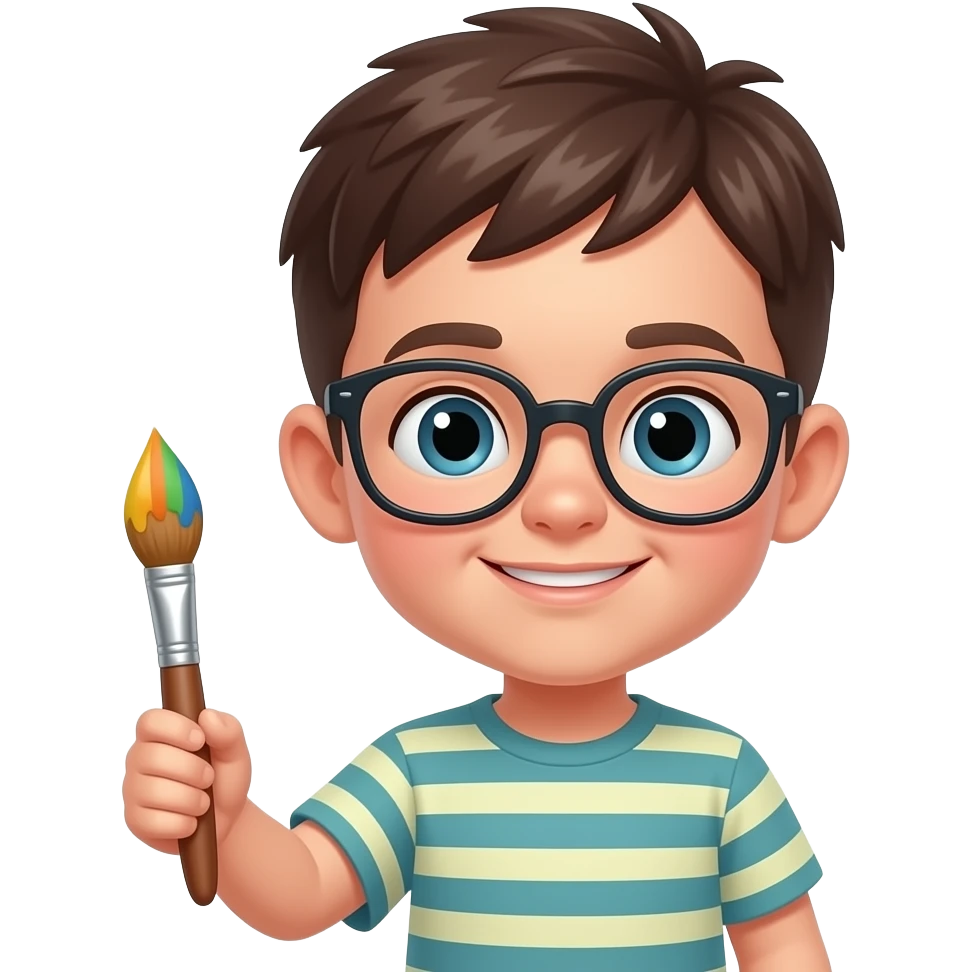 小男生、短頭髮、戴眼鏡、手拿畫筆 emoji
