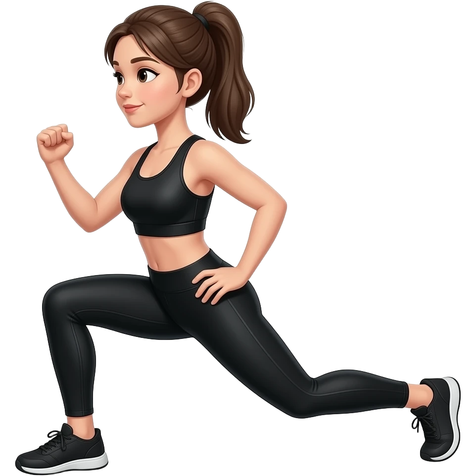 girl wearing all black workout top and tights doing lunge emoji