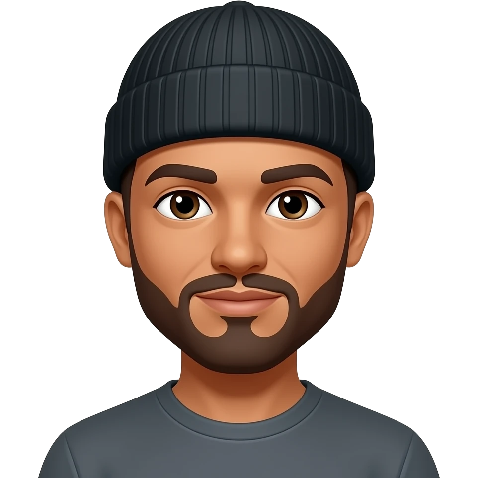 Mixed race man with mustache and black beanie hat emoji