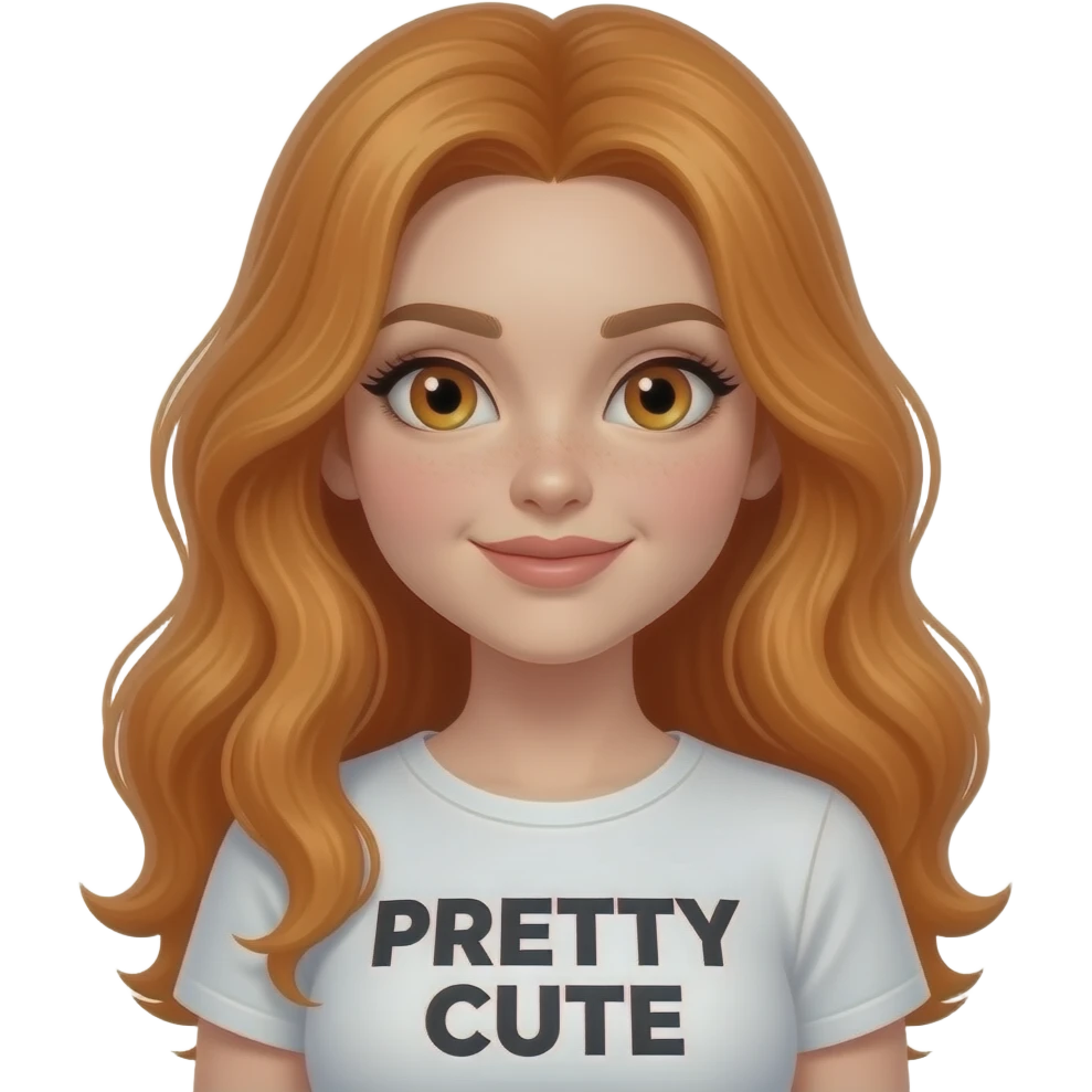 sexy girl with overlong ginger hair and ginger eyes a top with PRETTY CUTE written on it emoji