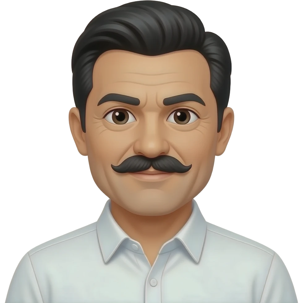 Older male well grommed white sirt black hair and mustach emoji