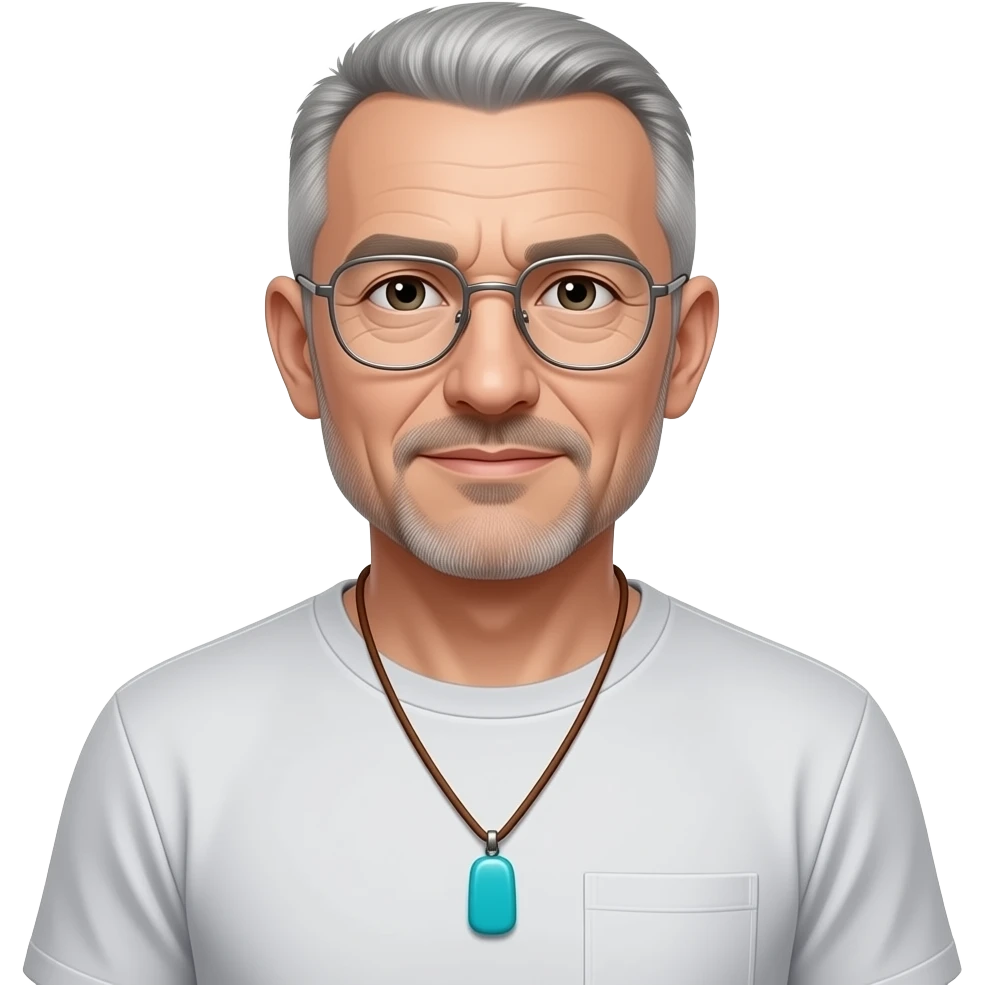 pointed chin pointed chin haved face pendant without a clasp Turquoise on brown paracord t shirt shaved grey short hair full-length photo of extreme streetwear clean-shaven face cool boy thin metal-framed glasses very entellectual man, 50 years old street wear stubble, shaved short with clippers emoji