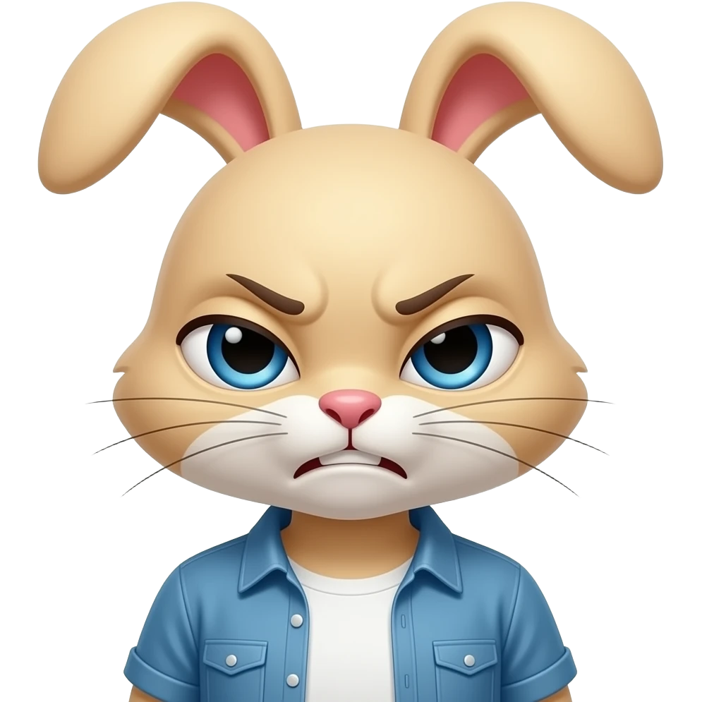 A bunny wearing casual clothes looking tired as if needs some immediate relaxation , add some tension in the facial expressions emoji