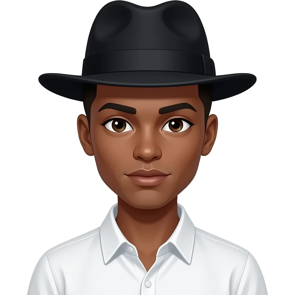 Dark masculine woman with short fade and white shirt with hat emoji