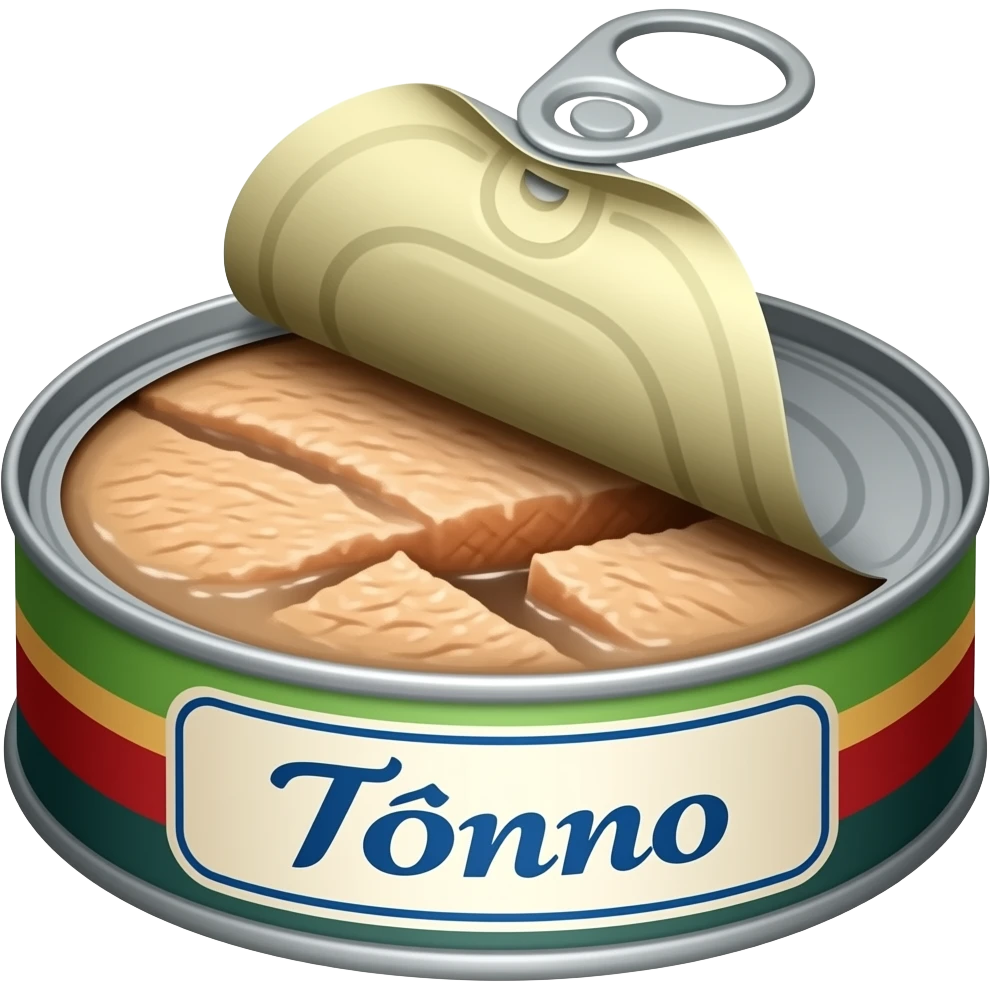 An opened tuna can with canned tuna fish (round)on the inside and a label with Tònno written on it emoji