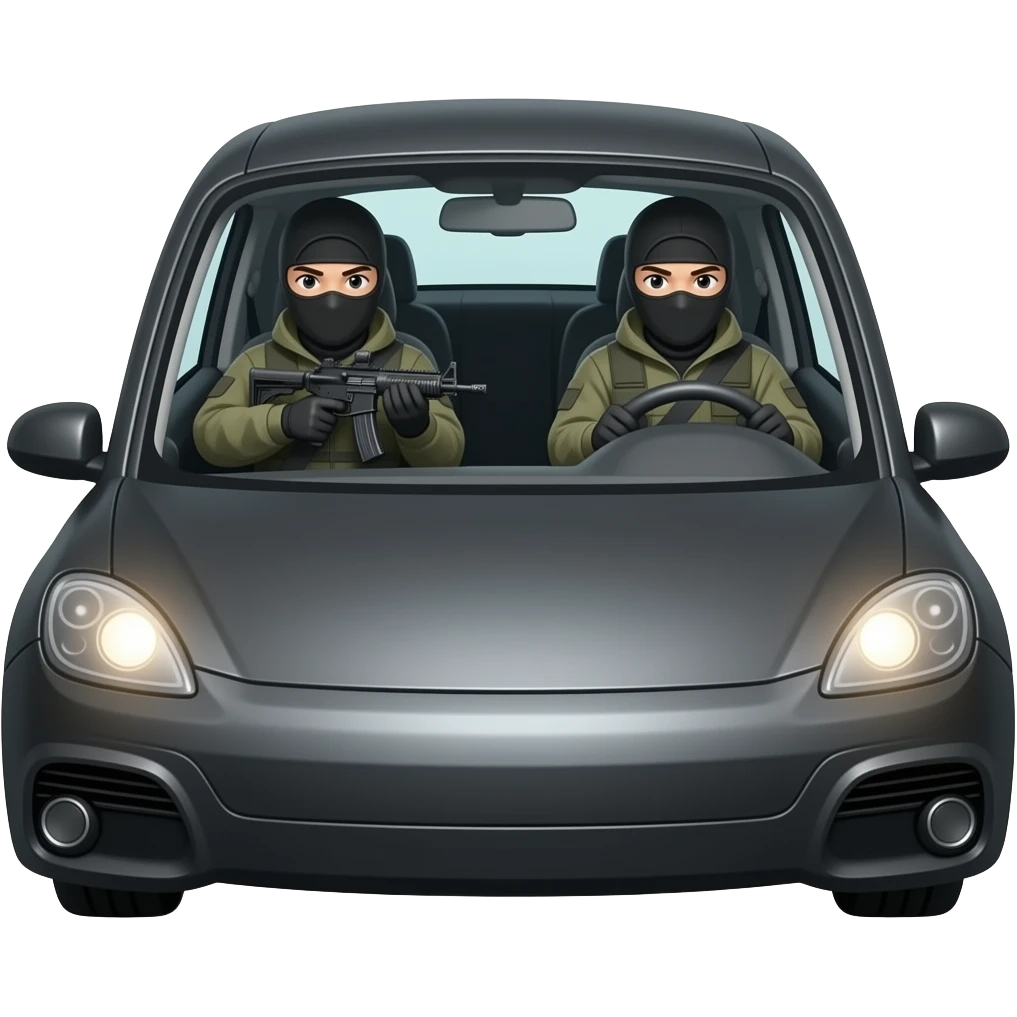 macchina con dentro persone armate di armi con passamontagna emoji