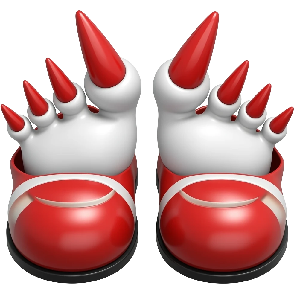 White toes with red long toenails stick out of the front of clown shoes emoji