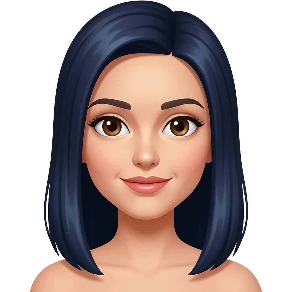 cabello azul oscuro fuerte y liso ,mujer y ojos cafés emoji