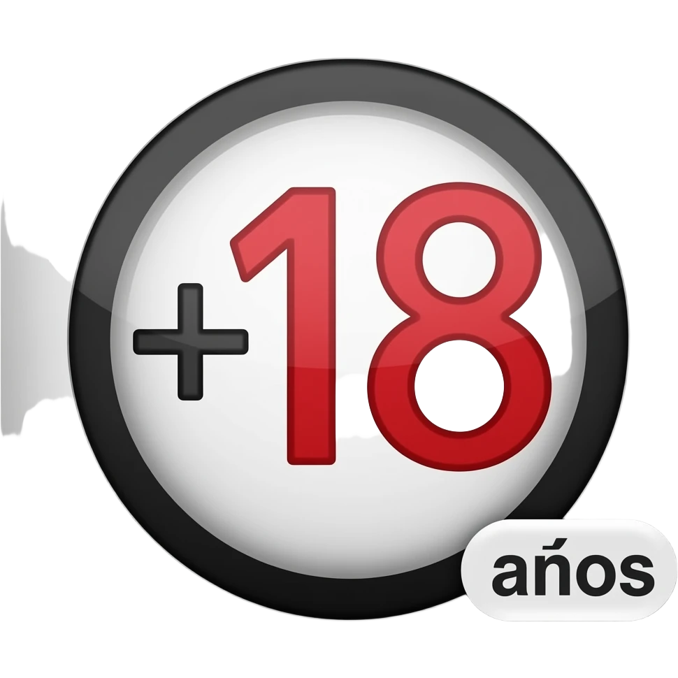 Emoji “+18 años”, minimalista, moderno, número destacado, “años” pequeño al lado, colores rojo y negro, fondo simple. emoji