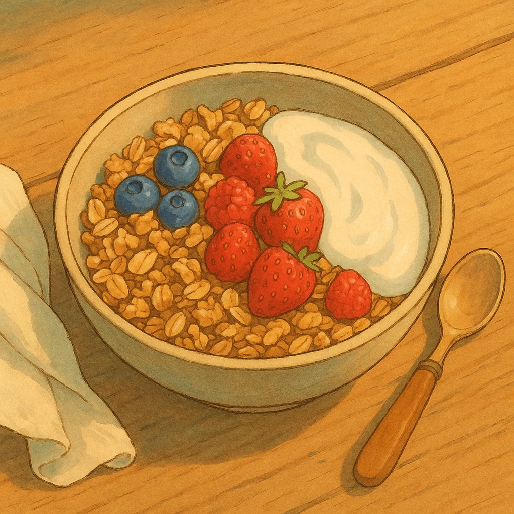 bowl of granola with berries and yogurt emoji
