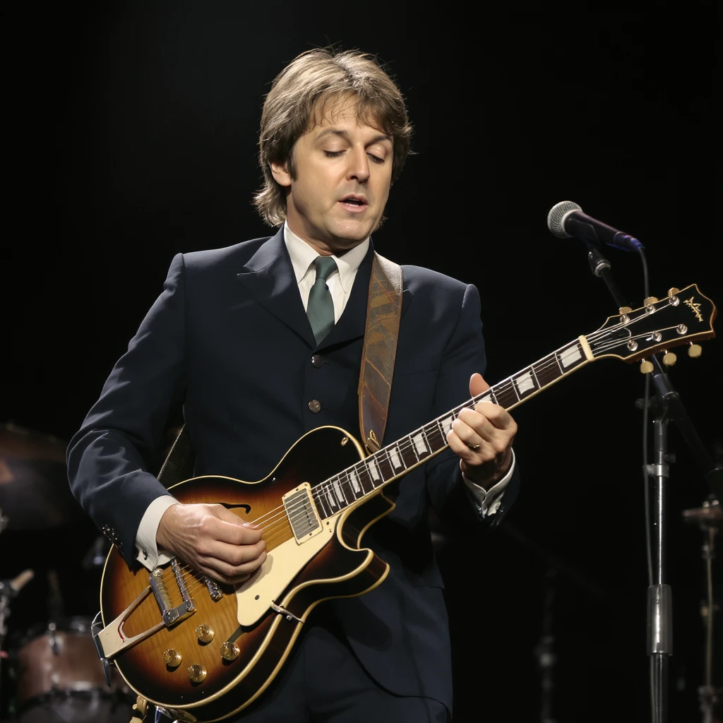 Paul McCartney playing guitar suit emoji