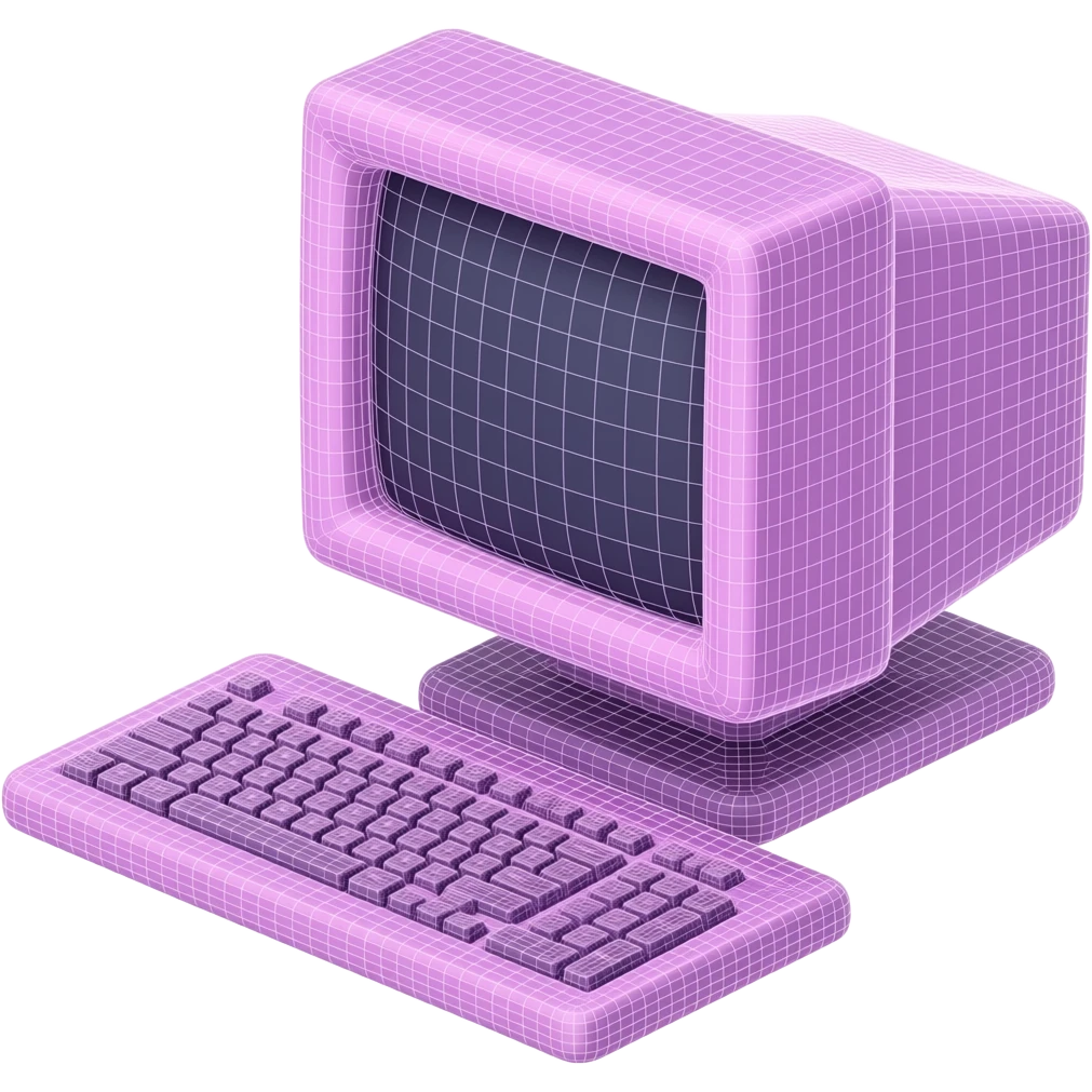 vaporwave 3d wireframe, VR, quirky, unique, computer, pink, purple, aesthetic emoji