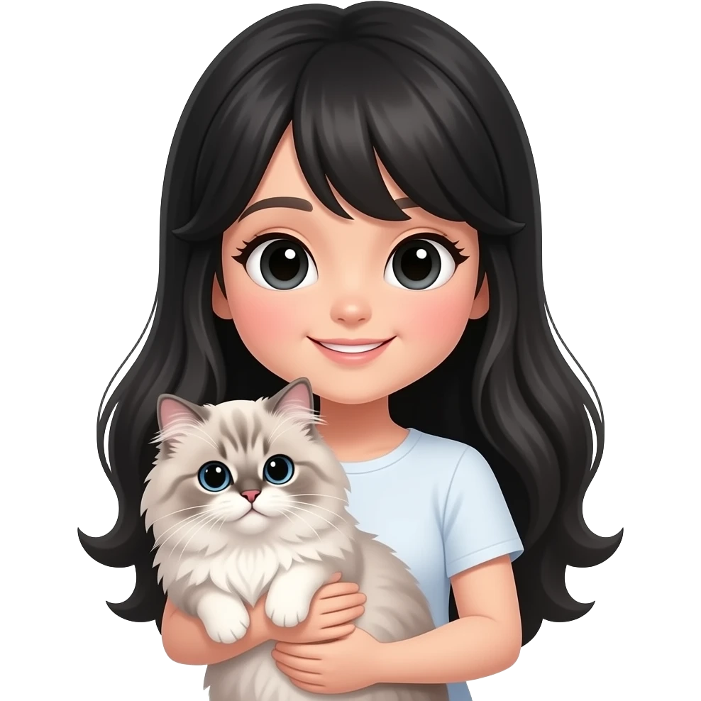 cute girl holding Persian Cat emoji