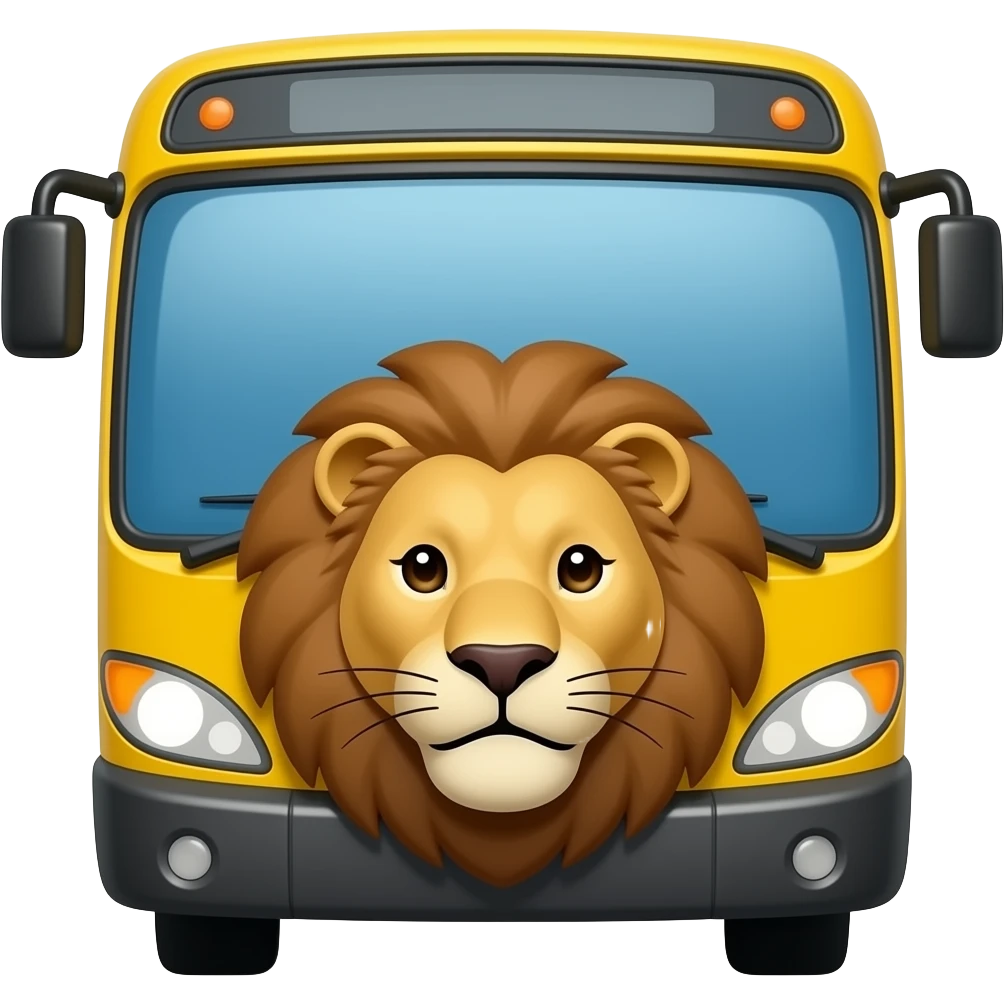 a bus facing you with a lion face emoji