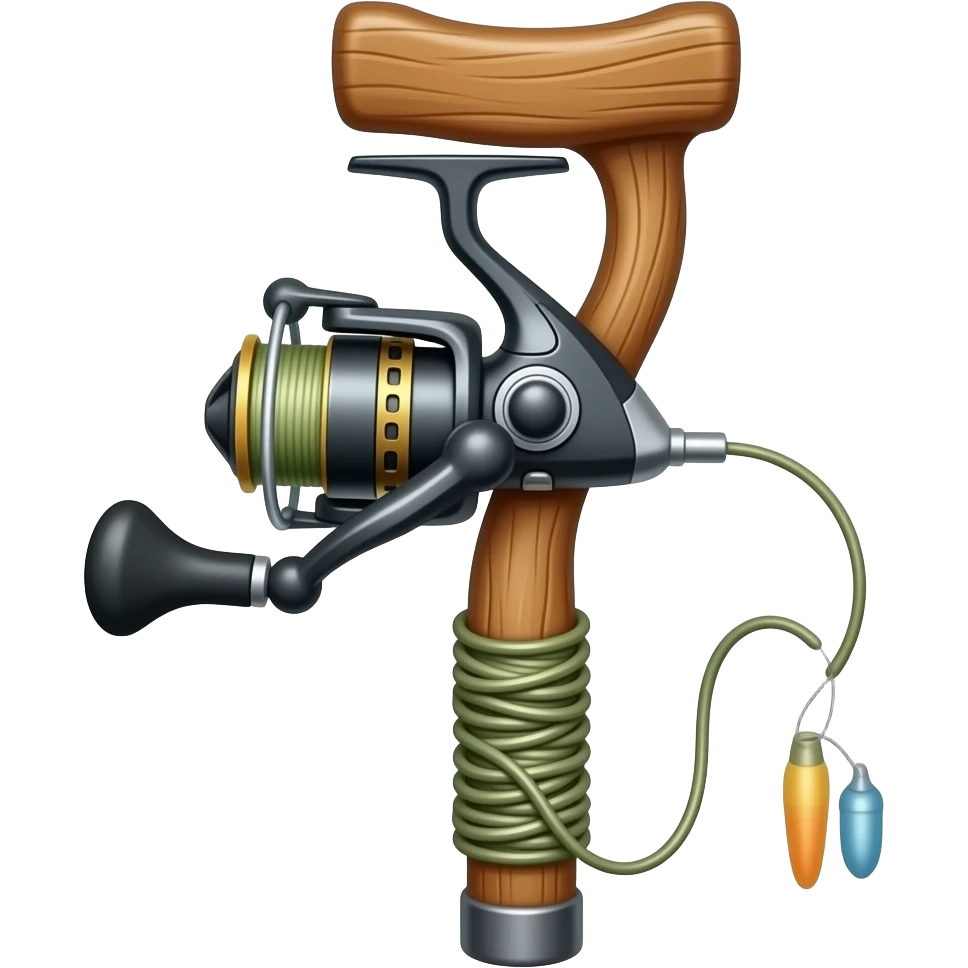 a crutch with a fishing reel on it emoji