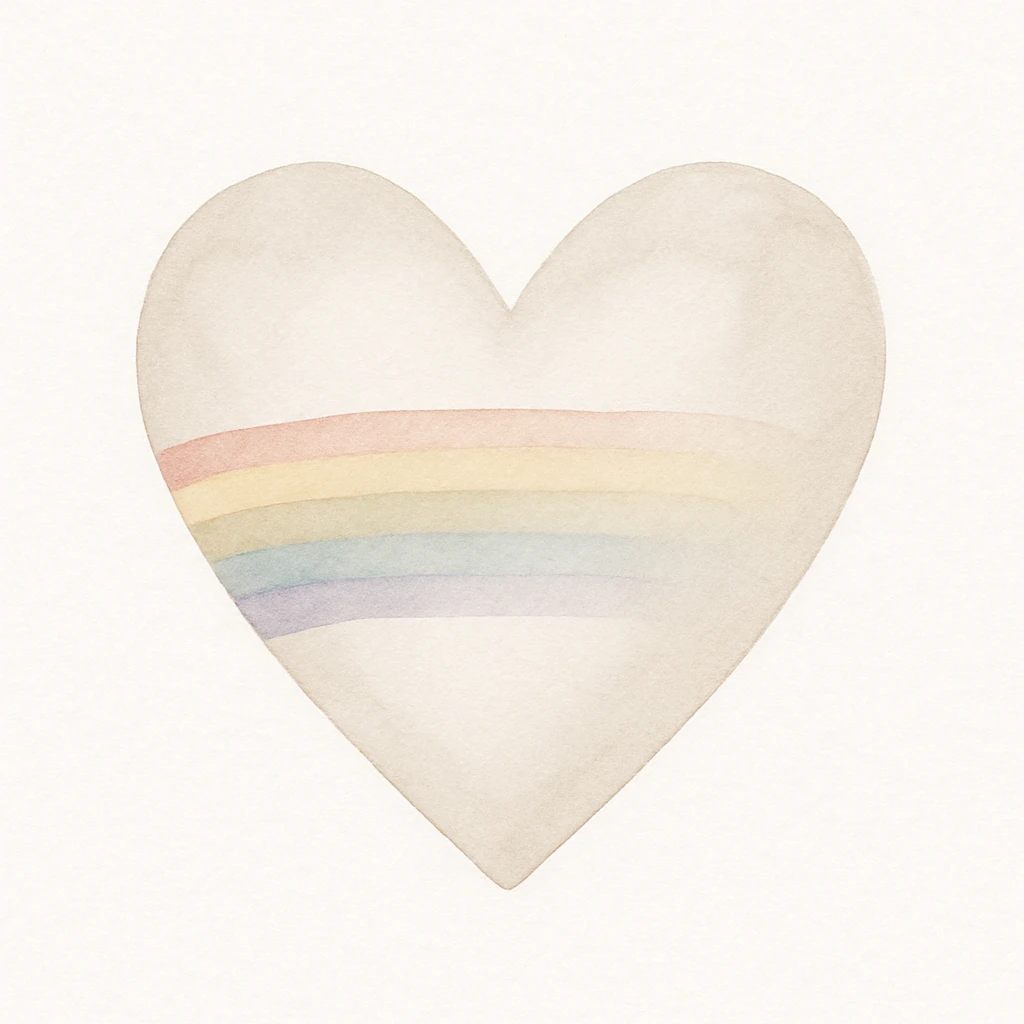 rainbow pride heart, watercolor art style, no text, glossy look emoji