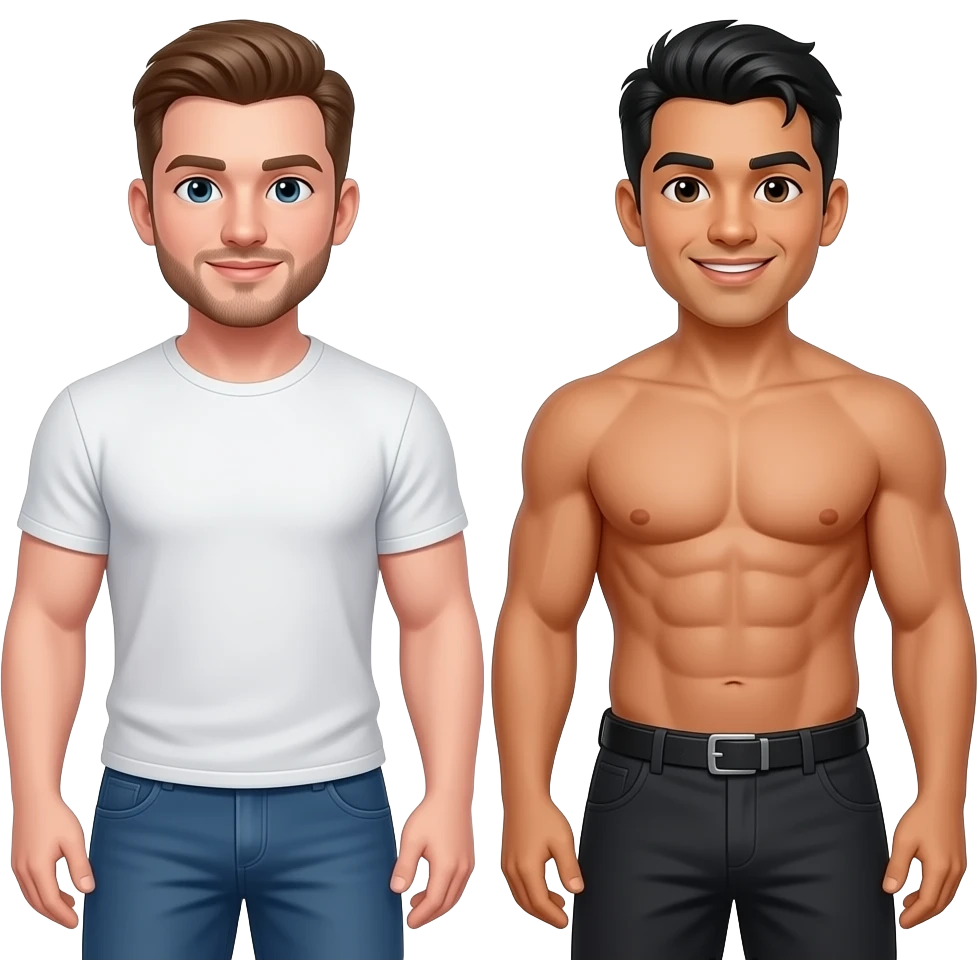 gay chubby white guy and ripped gay Mexican guy emoji