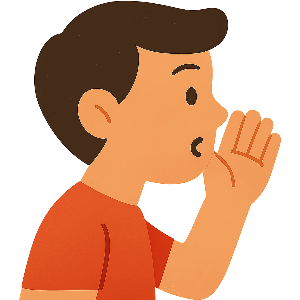 flat toon style person whispering, simple shapes, side view emoji