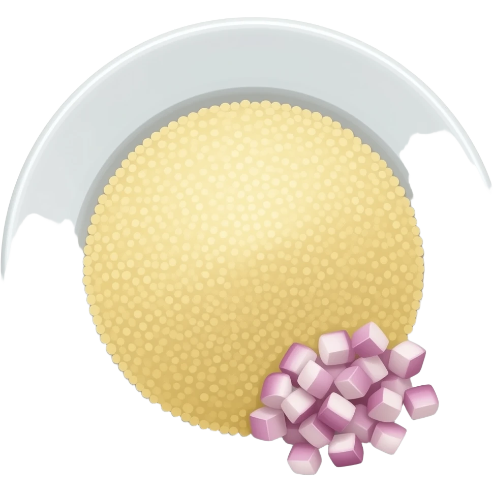 generates the emoji of cassava semolina on a plate with chopped onion next to it emoji