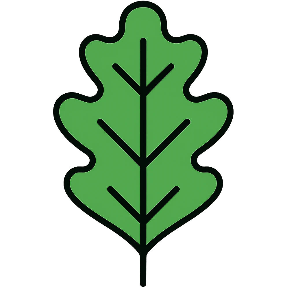 Change the oak leaf icon to green color, keep the color outline style with black outlines, maintain the original shape and details of the oak leaf. emoji