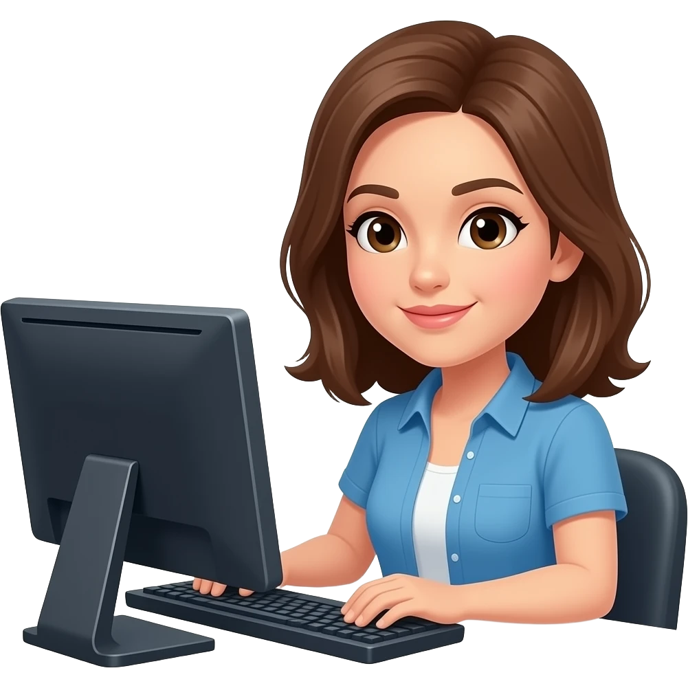 ordinateur, femme, cheveux mi-long, brune emoji