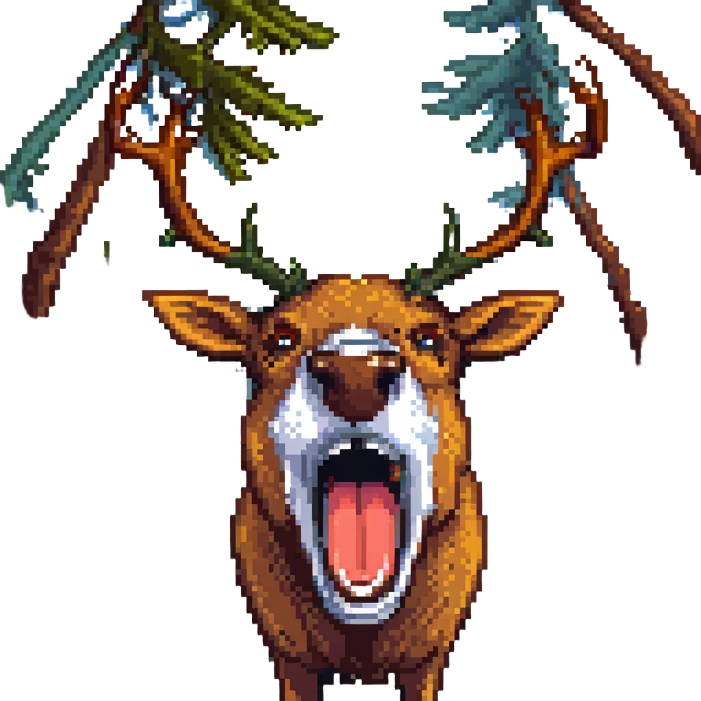 a closeup of a elk's face, fisheye lens, funny, meme, elk with big antlers, funny face, deer moose, drooling emoji