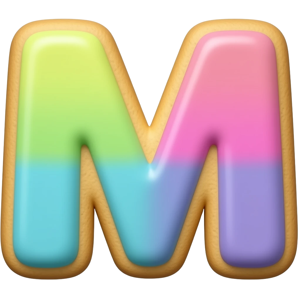 "letter M cookie style, colorful, simple background" emoji