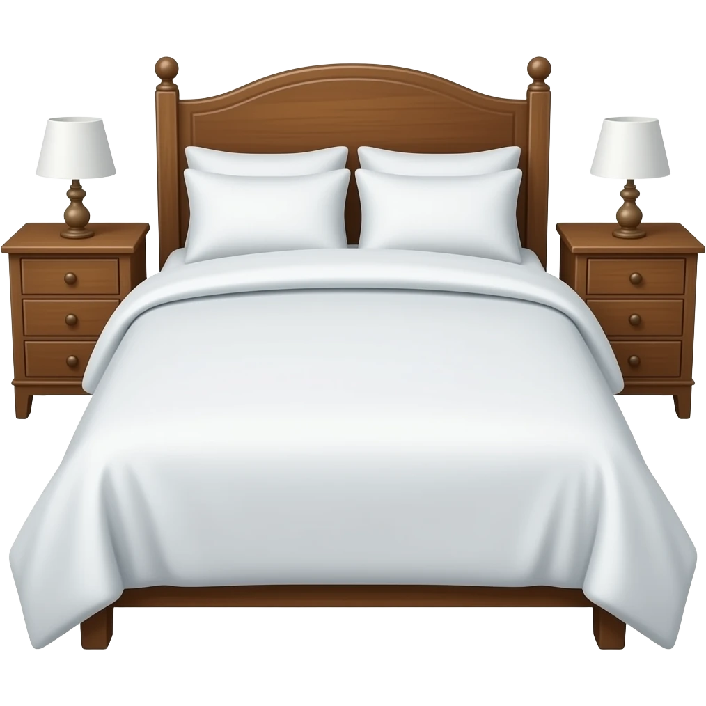 white bed cover and nightstands emoji