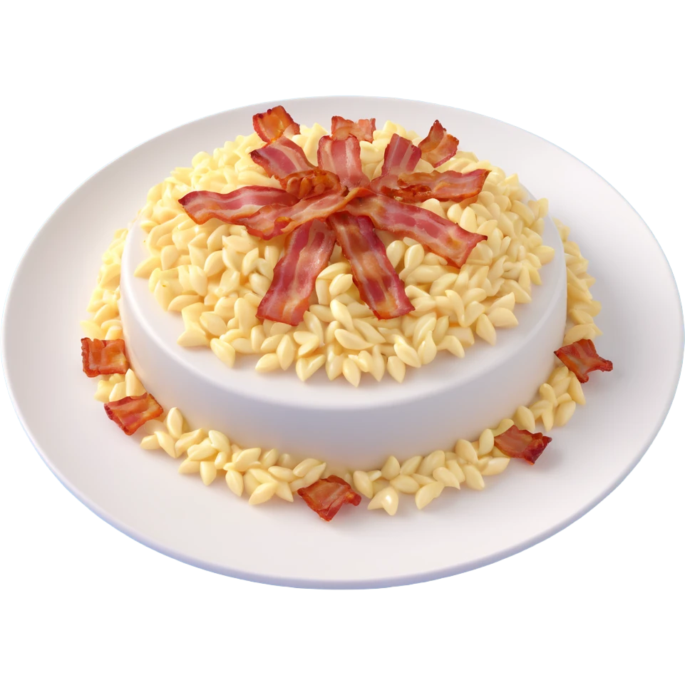 A plate of risoni, topped with small pieces of bacon with cream emoji