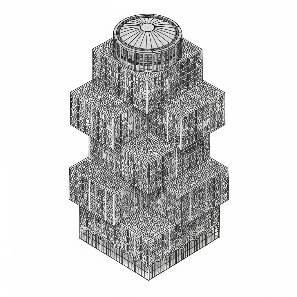 Isometric illustration of the Library of Birmingham, iconic cities landmark, miniature slightly hand-drawn style, transparent background. emoji