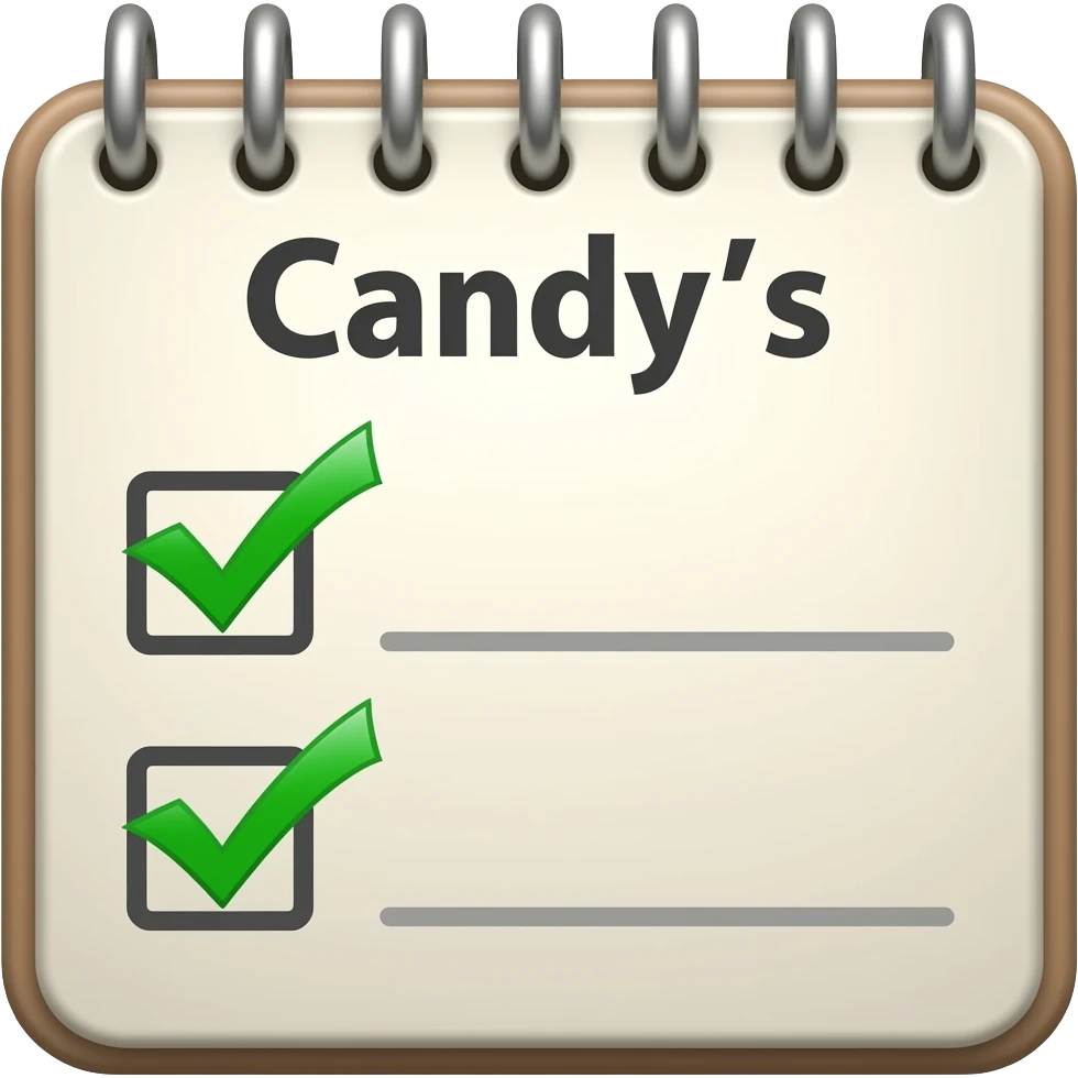 to-do list with Candy's as the title and two items checked off emoji