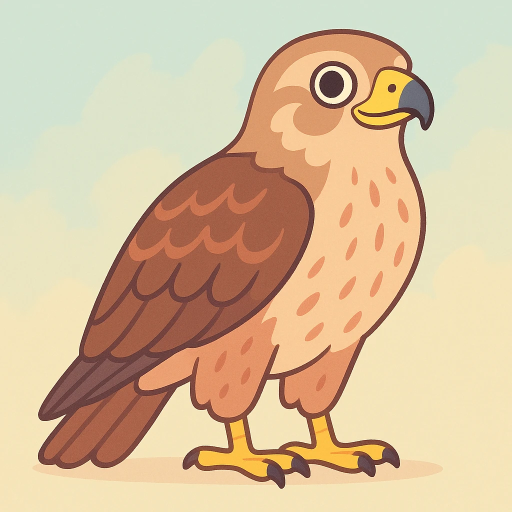 common buzzard standing in profile, stylized, soft pastel colors emoji
