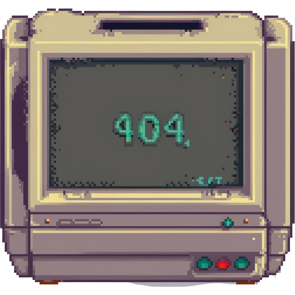 CRT screen cracked with a blinking “404” emoji