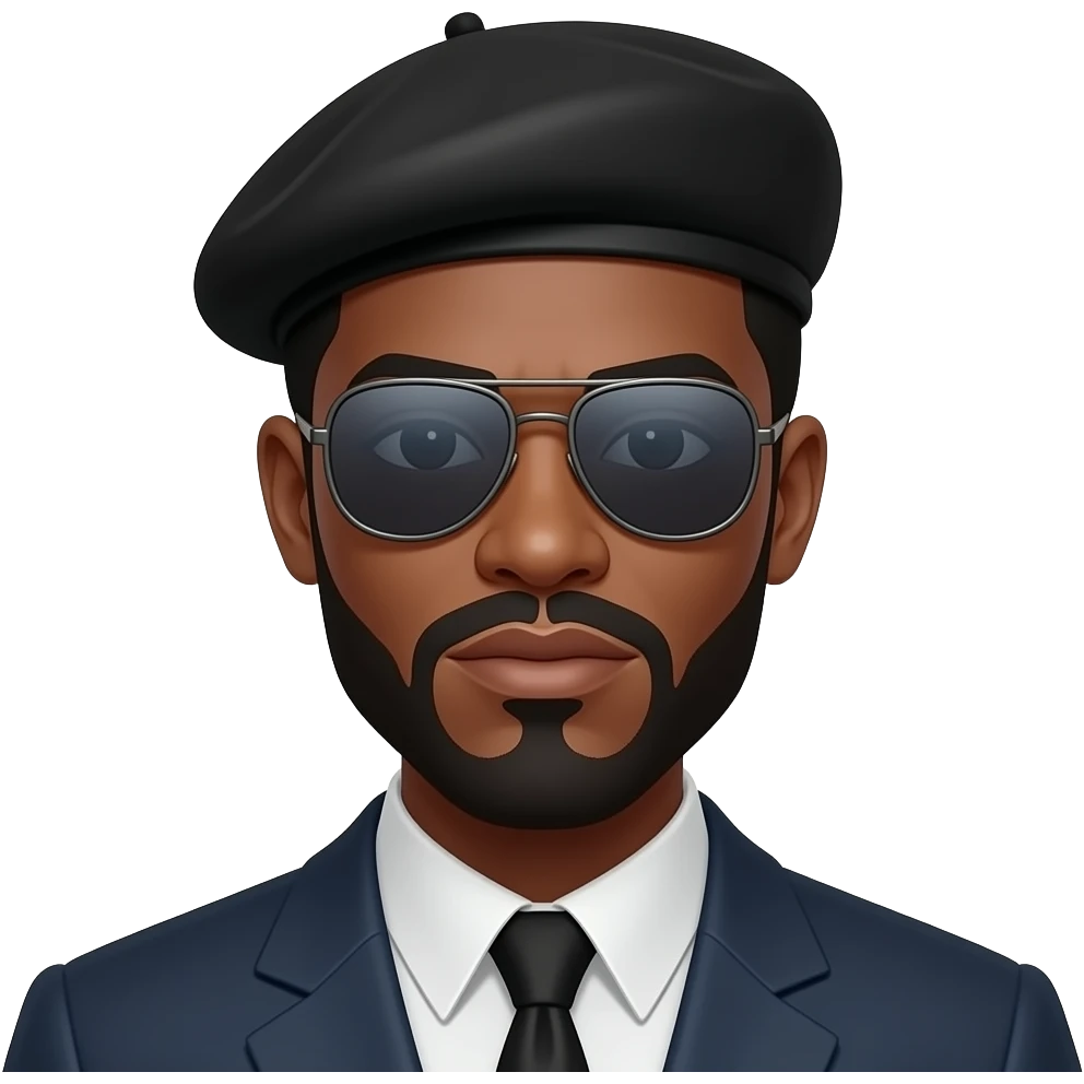 African American Beatnik 1950's with a mustache, goatee, mirrored sunglasses, and a beret emoji