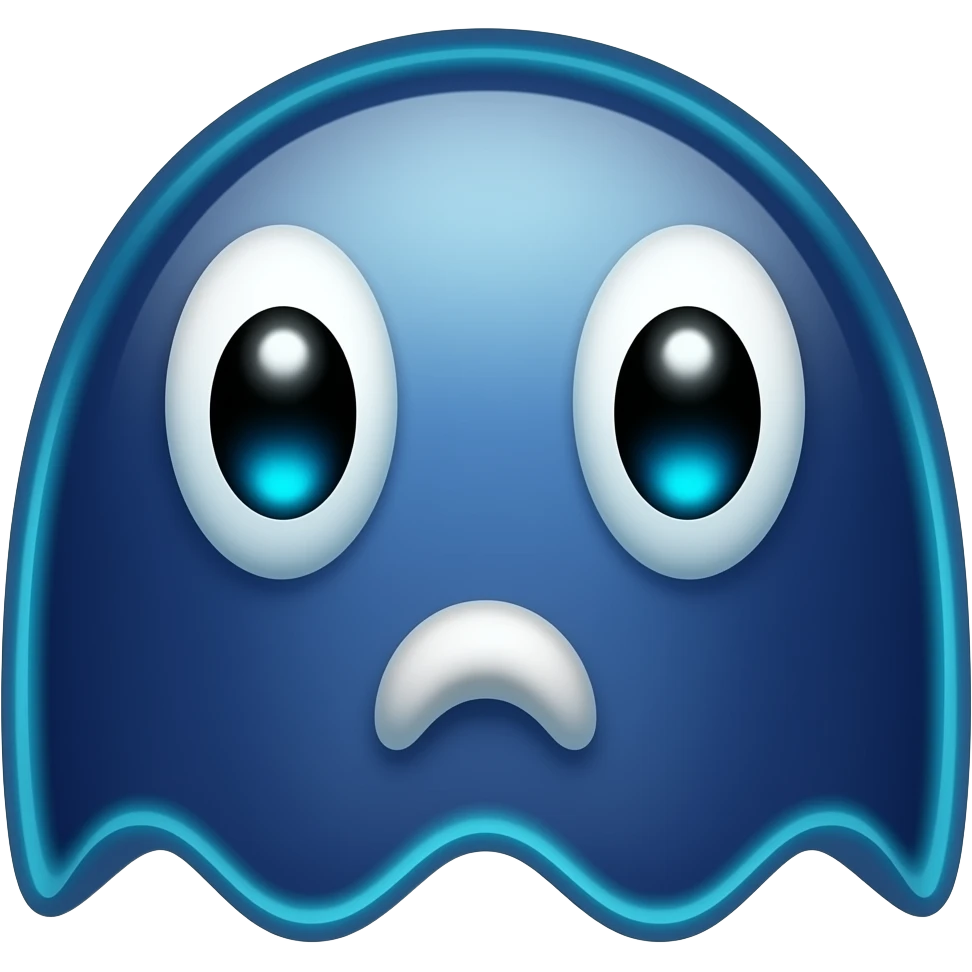 Cobalt Blue Pacman vulnerable ghost character with big neon blue eyes and neon white mouth emoji