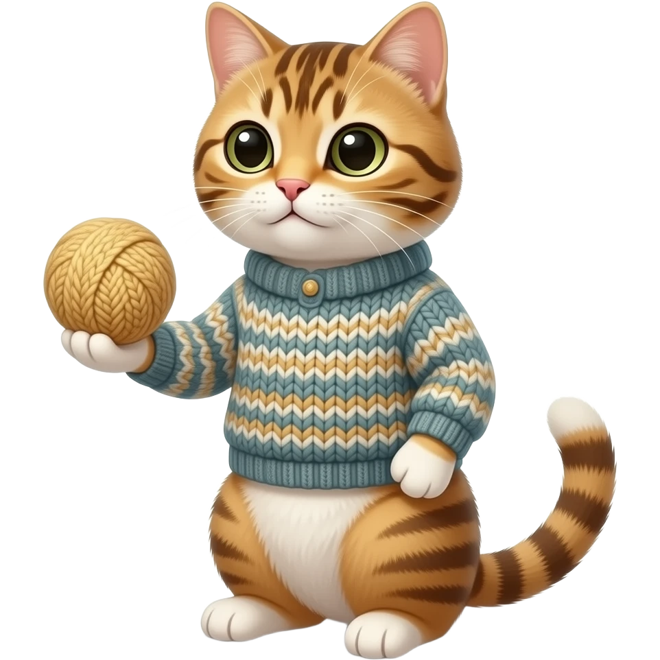 cat with knit sweater holding knit ball half pose emoji