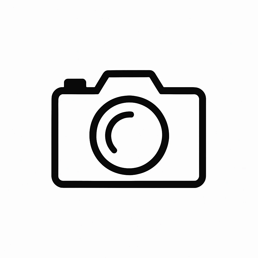 minimal black camera on white background, no text emoji