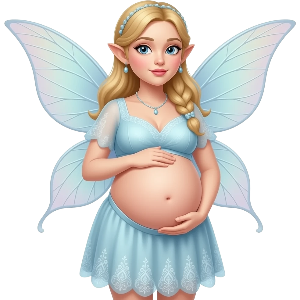 A fairy with a large overstuffed tummy makes her look heavily pregnant,her bellybutton likes kissing everything. emoji