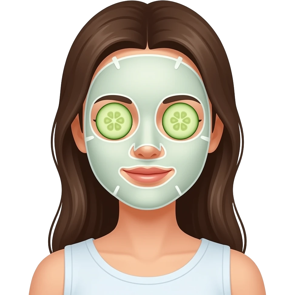 Lady with cucumber slices in her eyes wearing a sheet mask emoji