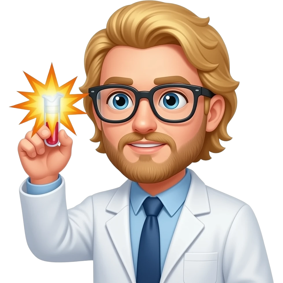 male scientist with no facial hair experiencing a tube exploding by his long blonde hair emoji