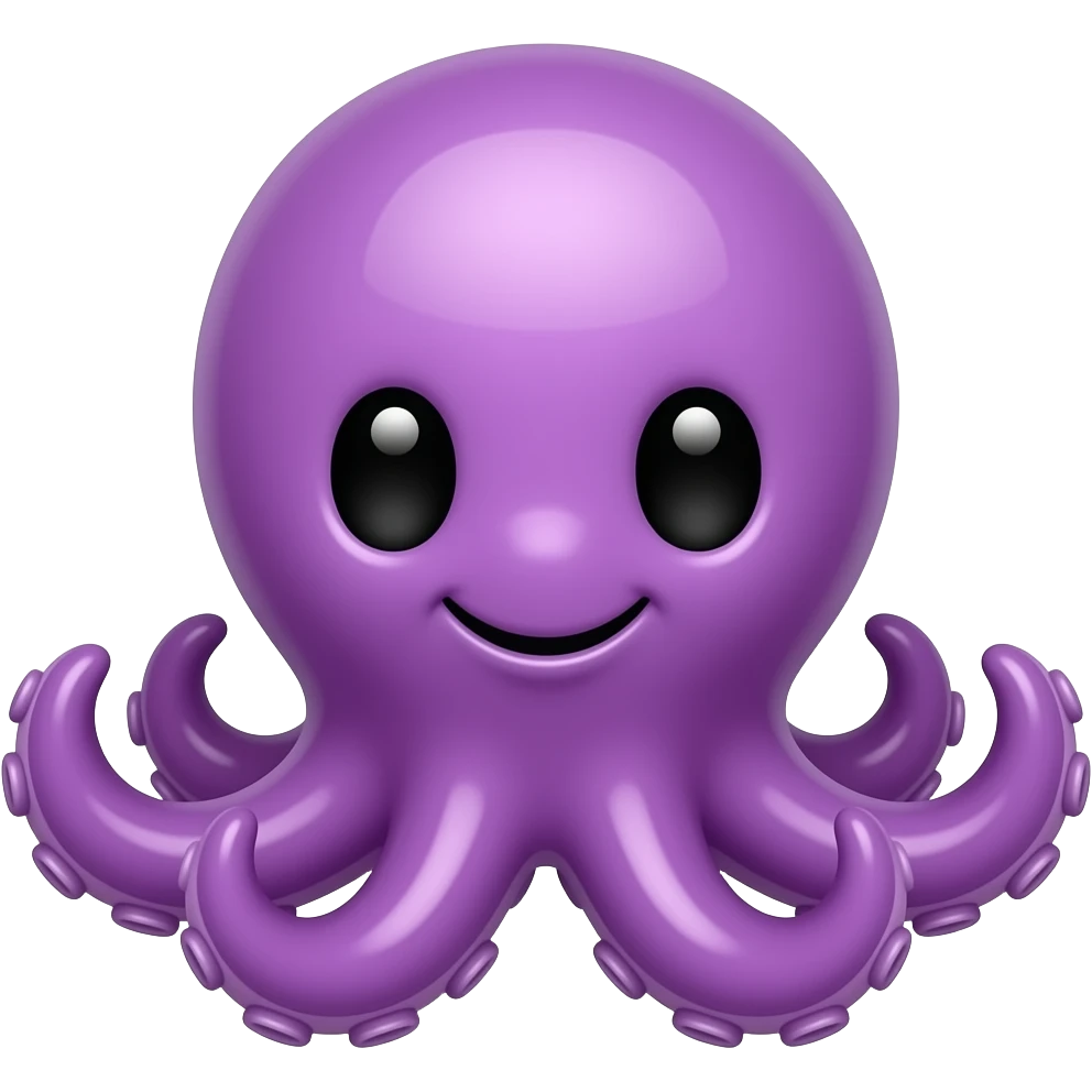 This image is a cartoon illustration of a cute, purple octopus with large black eyes and a smiling expression اhigh color contrast emoji