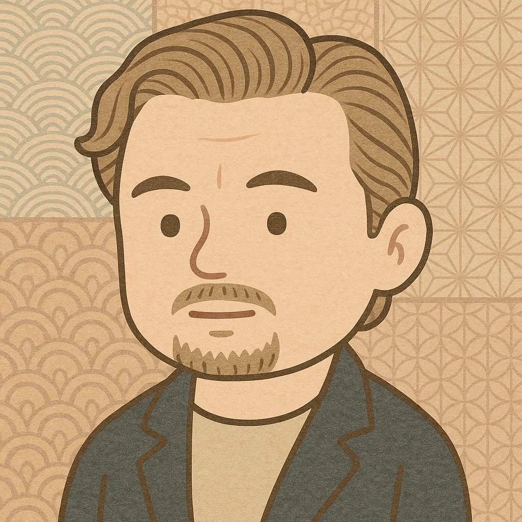 Leonardo DiCaprio's head, Irasutoya style, neutral expression, soft pastel palette, Japanese cartoon style emoji