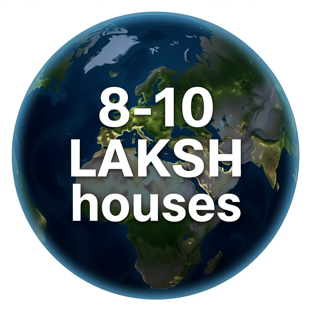 World from space with full houses lights on
a text as "8-10 LAKSH houses" emoji