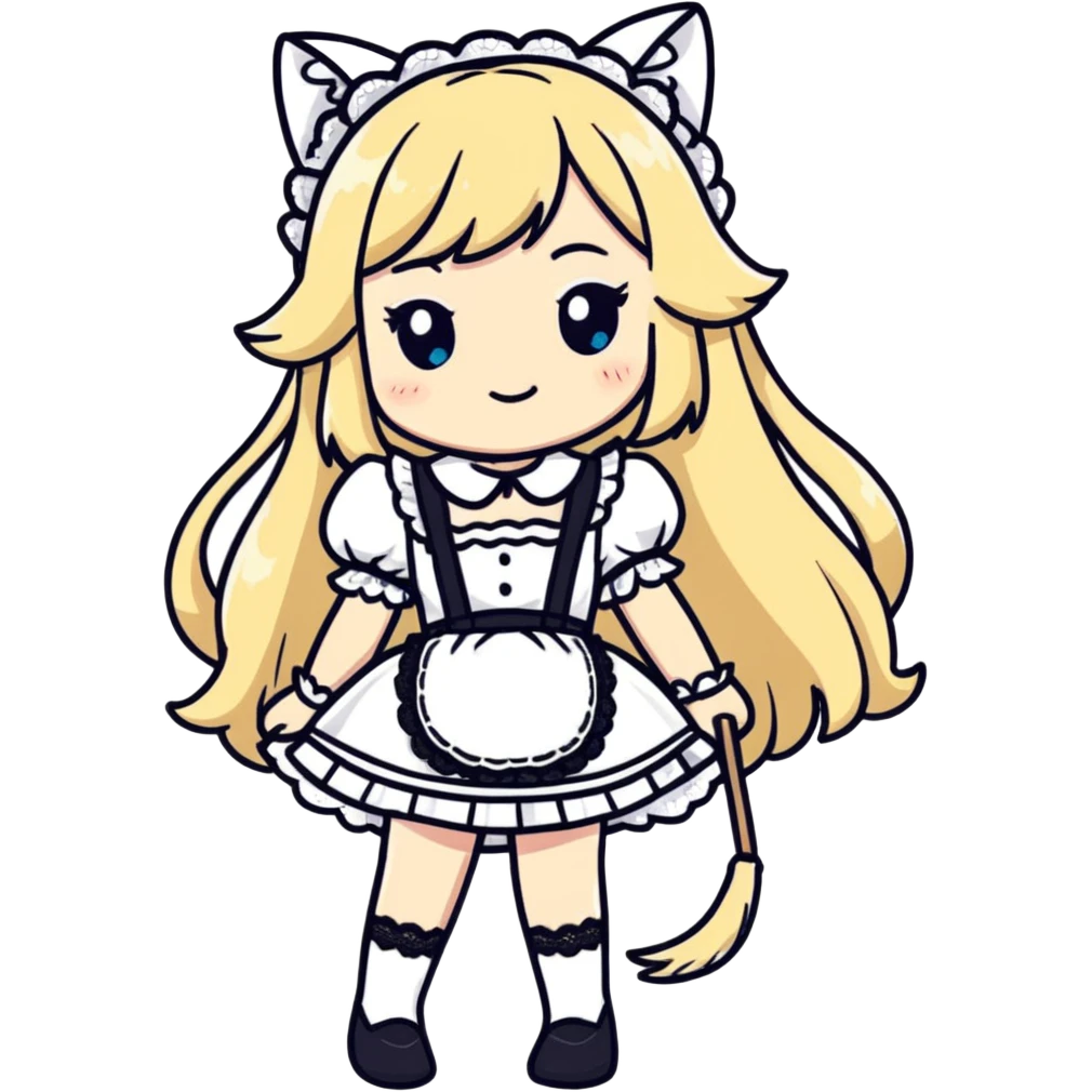 flirty petite blonde catgirl woman long hair freckles shy lace white French maid bare feet emoji