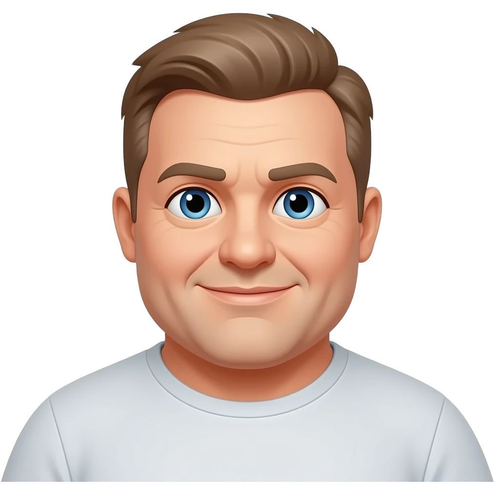 50 year old obese man with very short light brown hair, and blue eyes emoji