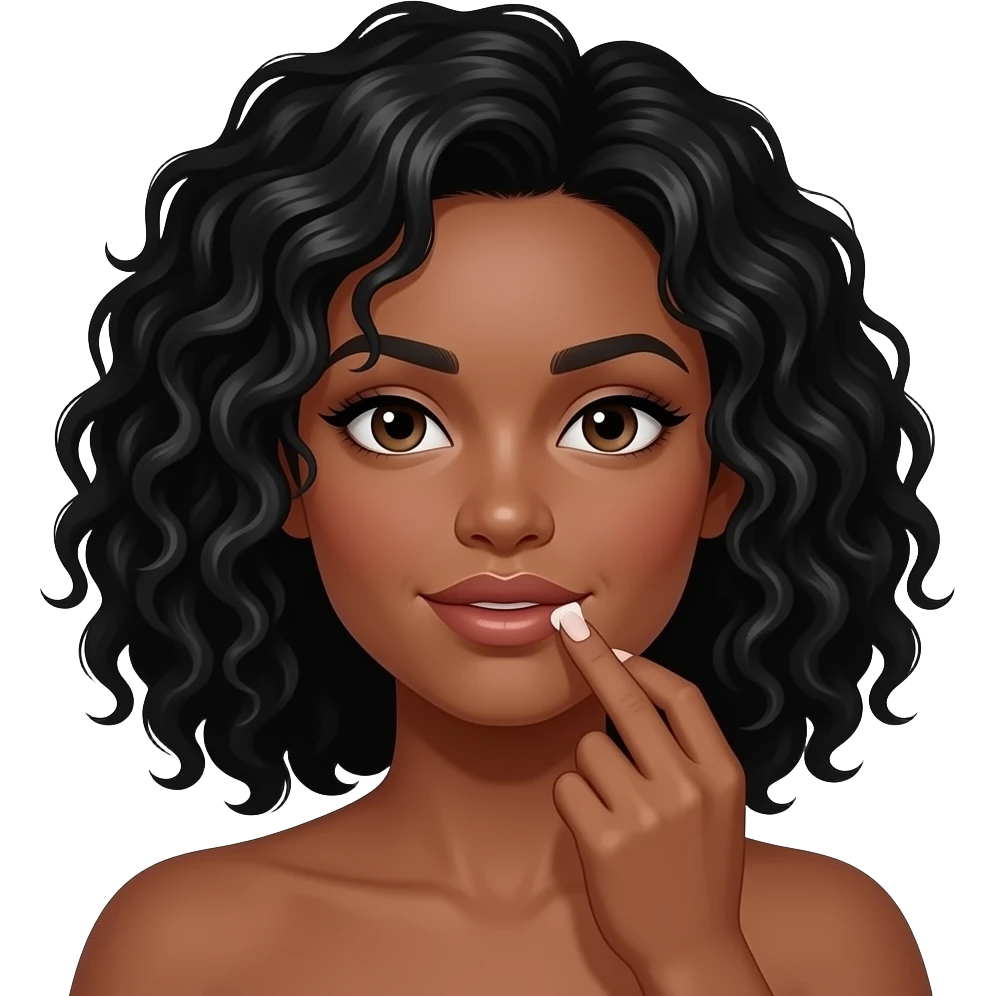 Medium dark skinned woman with black curly shoulder-length hair waxing her upper lip. emoji