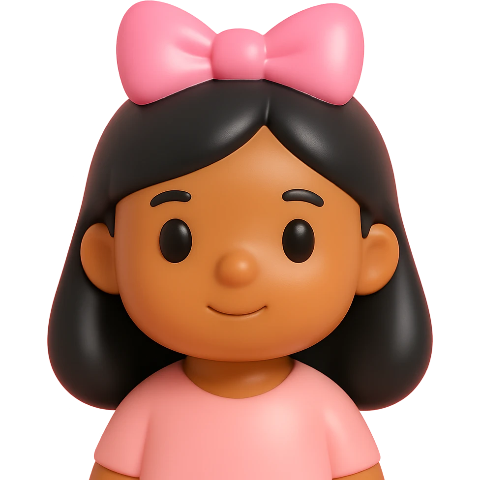 aesthetic portrait of a Sri Lankan girl with dark-ish but light skin, black hair, dark brown eyes, button nose, cute pink bow emoji