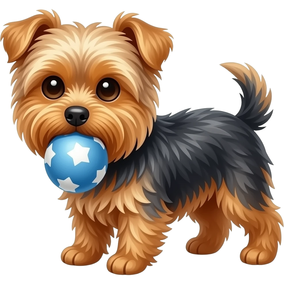 Droopy ear yorkie  with ball in mouth emoji