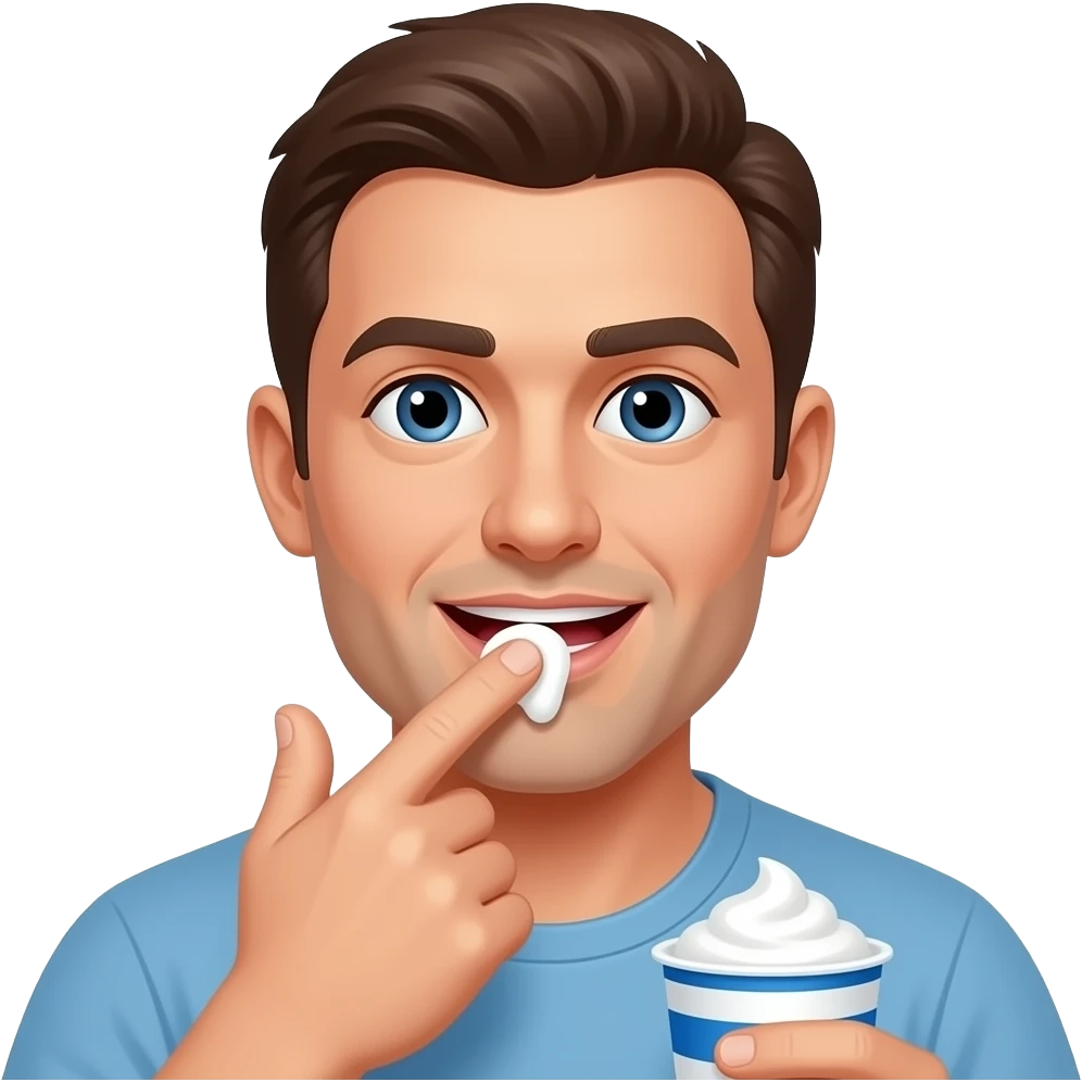 Male licking white yogurt off fingers emoji