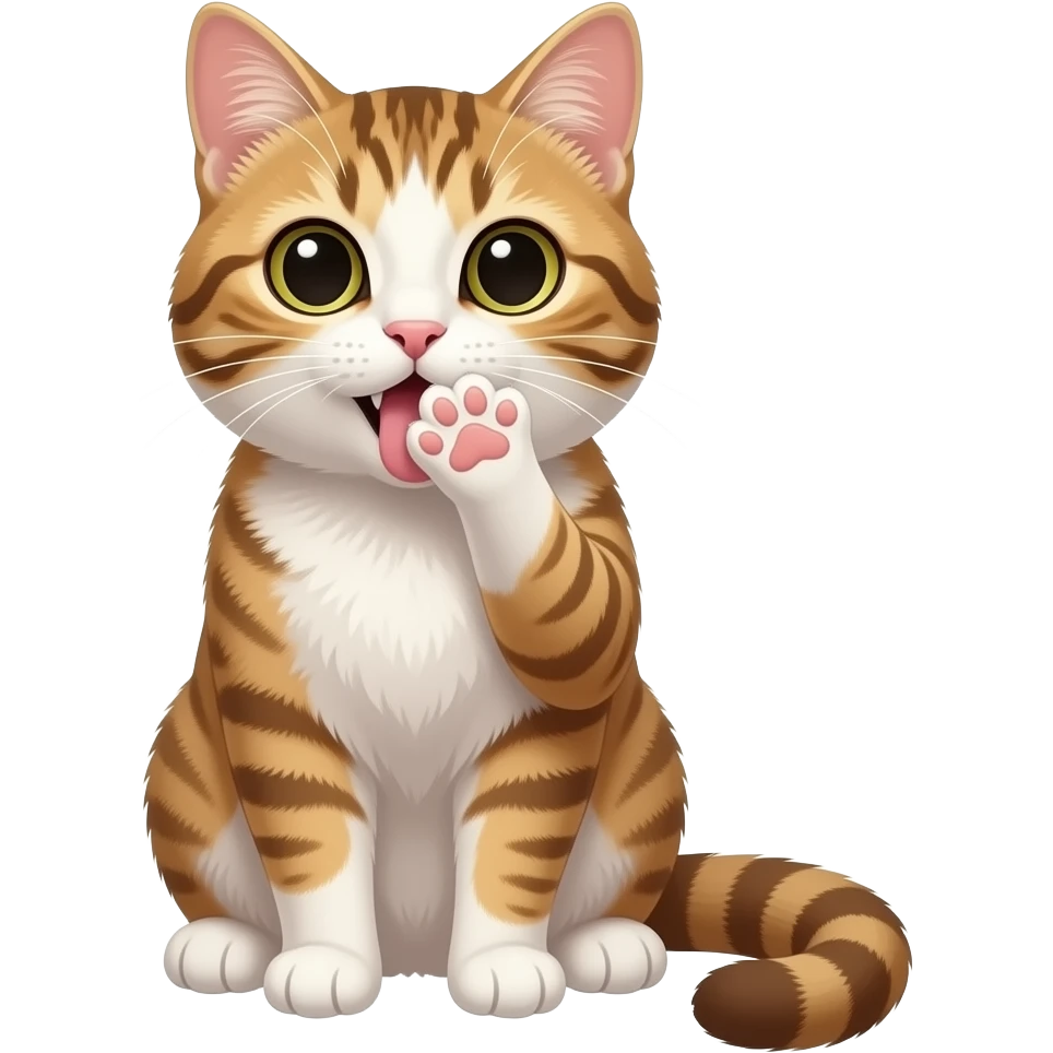 Un chat avec une patte dans la bouche emoji